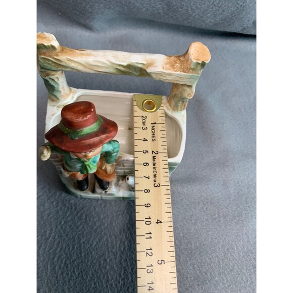 Vintage Hand-Painted Ceramic Boy with Dog at Wishing Well Planter 5" Tall - Picture 8 of 8